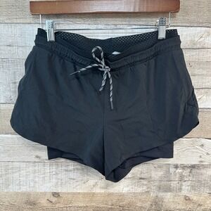 Athleta Crest 2 in 1 Running Shorts Black Drawstring Women's Size‎ 4